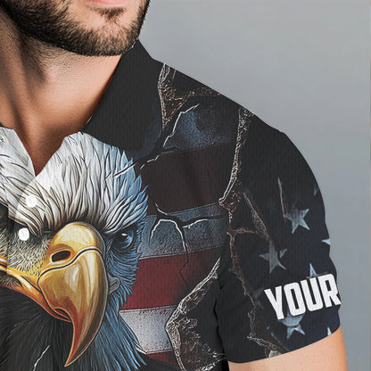 Personalized Eagle American flag Golf Polo Team Shirts For Men Custom Patriotic Mens Golf attire NQS9620