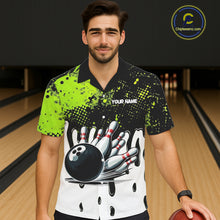 Load image into Gallery viewer, Black and Green Flame Skull Bowling Button-up Shirt Custom Hawaiian Bowling Team League Jersey NQS11703
