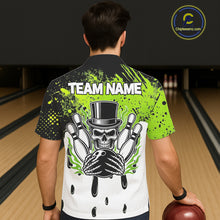 Load image into Gallery viewer, Black and Green Flame Skull Bowling Button-up Shirt Custom Hawaiian Bowling Team League Jersey NQS11703