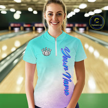 Load image into Gallery viewer, Custom Cyan Blue And Purple Glitter Butterfly Women Bowling Team Shirts, Ladies Bowling League Shirt NQS11704