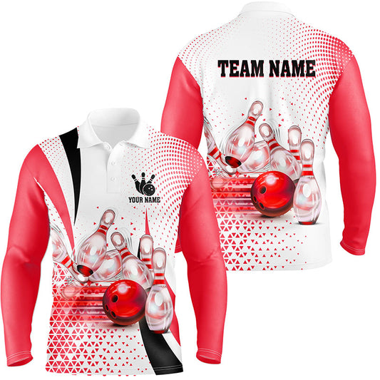 Men Bowling Polo Shirt Custom bowling ball pins bowling team shirts, gifts for bowlers | Red NQS7392