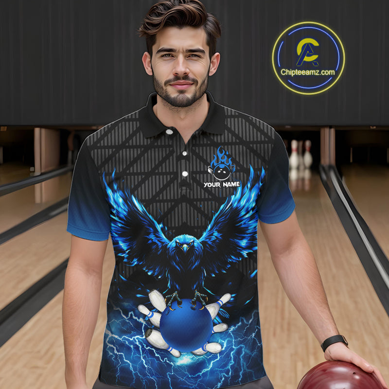 Mens bowling shirts Custom blue lightning thunder Eagle Bowling Team Jersey, gift for team Bowlers NQS10049