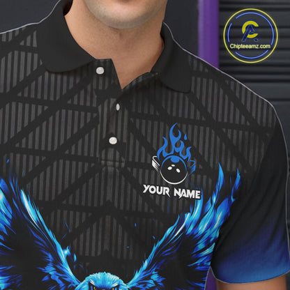 Mens bowling shirts Custom blue lightning thunder Eagle Bowling Team Jersey, gift for team Bowlers NQS10049