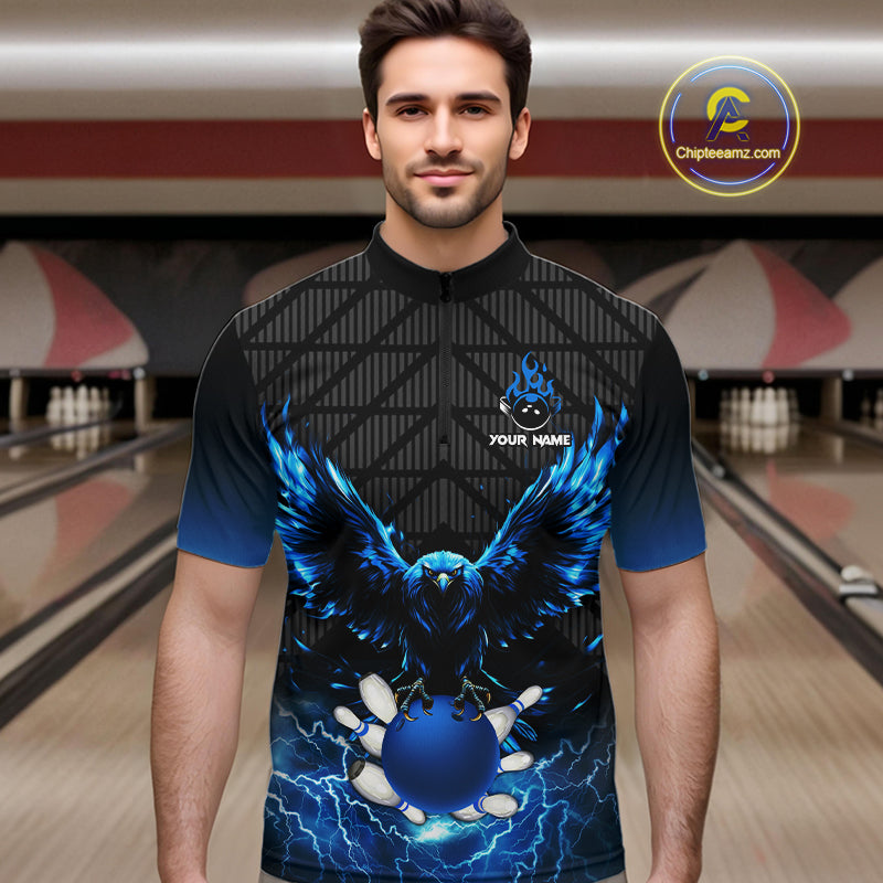 Mens bowling shirts Custom blue lightning thunder Eagle Bowling Team Jersey, gift for team Bowlers NQS10049