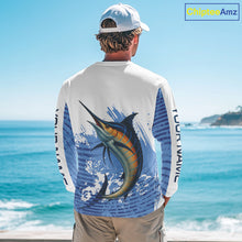 Load image into Gallery viewer, Blue Camo Marlin fishing shirts custom saltwater Marlin sun protection long sleeve fishing apparel NQS10055