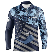 Load image into Gallery viewer, Blue Camo American flag Men golf polo shirts custom patriotic men's golf clothing, cool golf gifts NQS8396