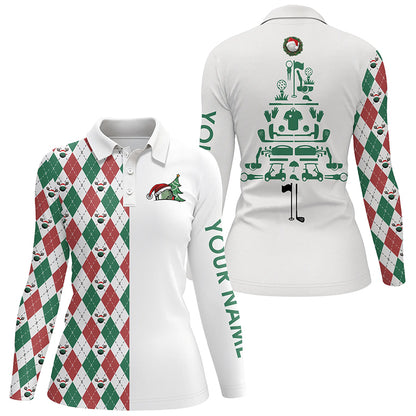 Funny Christmas Womens golf polo shirt custom Christmas tree golf icons, Christmas golf gifts NQS4252