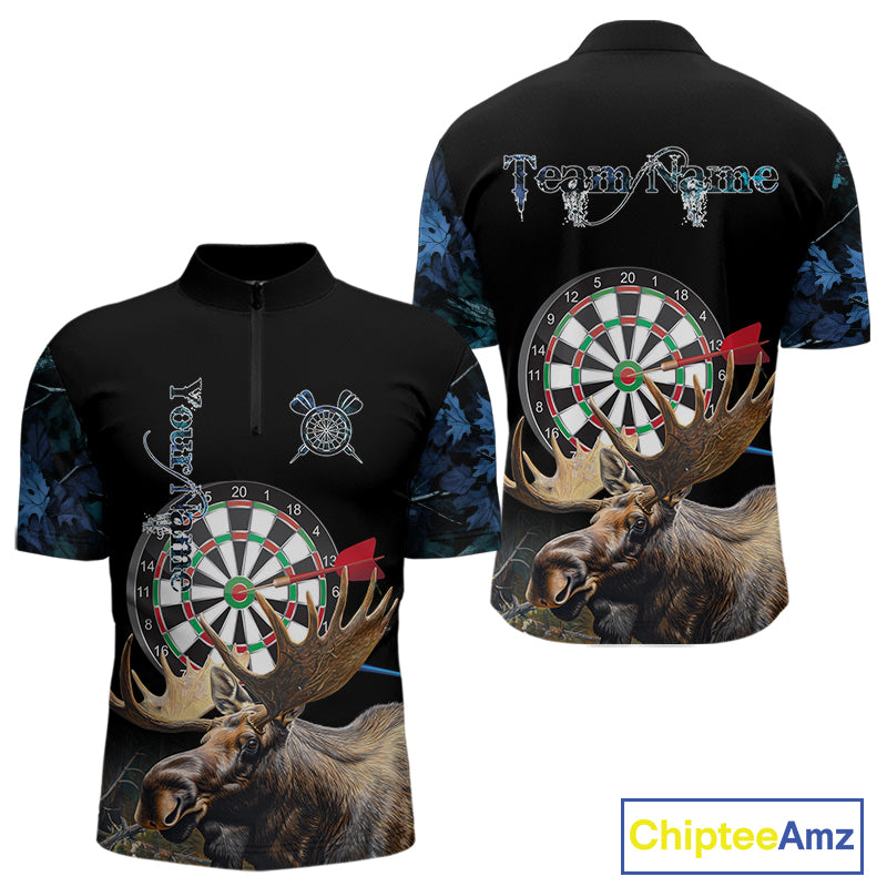 Personalized Black and Blue Camo Moose Darts Shirts For Men Custom Darts Team Jerseys NQS10975