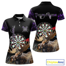 Load image into Gallery viewer, Personalized Black and Purple Camo Moose Darts Shirts For Women Custom Darts Team Jerseys NQS10976
