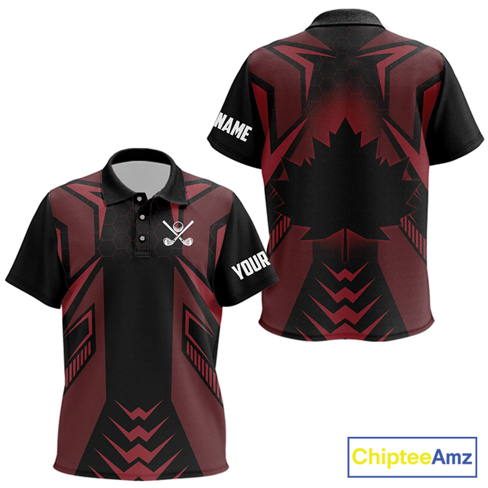 Black and Red Canadian Flag Kid Golf Polo Shirts Custom Patriotic Golf Gifts For Kid NQS9096