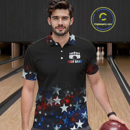 Personalized Red, White and Blue Stars Pattern Bowling Team Shirts For Men Patriotic Bowling Gifts NQS11169