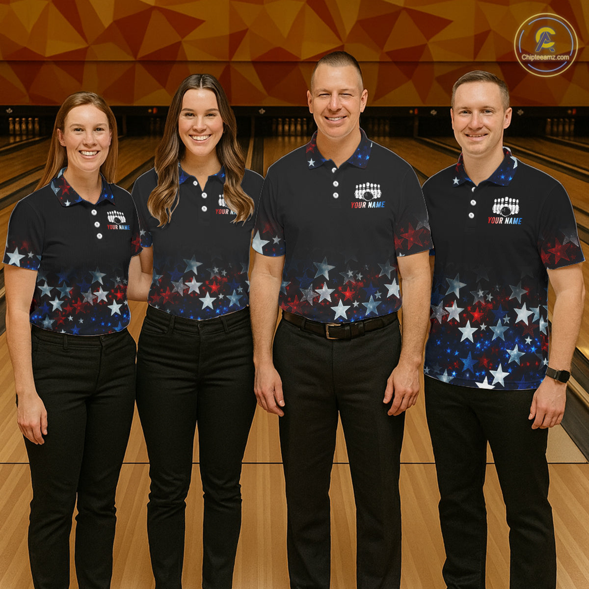 Personalized Red, White and Blue Stars Pattern Bowling Team Shirts For Men Patriotic Bowling Gifts NQS11169