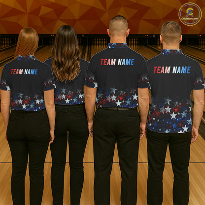 Personalized Red, White and Blue Stars Pattern Bowling Team Shirts For Men Patriotic Bowling Gifts NQS11169