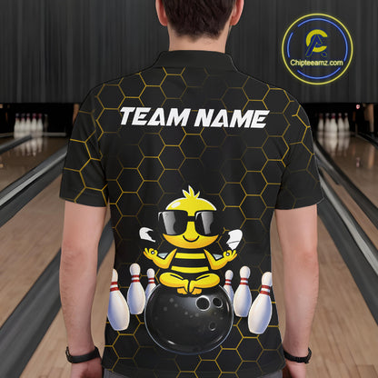 Black and Gold Funny Bee Bowling Shirts for Men Custom Team Bowling Jerseys, Gift For Bowlers NQS11582
