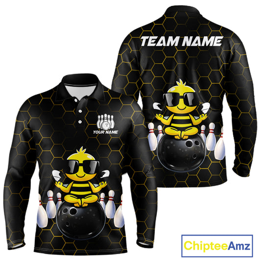 Black and Gold Funny Bee Bowling Shirts for Men Custom Team Bowling Jerseys, Gift For Bowlers NQS11582