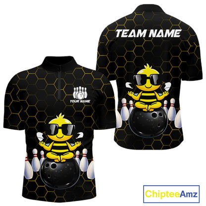 Black and Gold Funny Bee Bowling Shirts for Men Custom Team Bowling Jerseys, Gift For Bowlers NQS11582