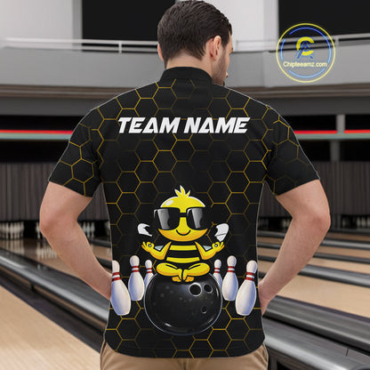 Black and Gold Funny Bee Bowling Shirts for Men Custom Team Bowling Jerseys, Gift For Bowlers NQS11582