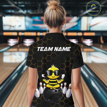 Black and Gold Funny Bee Bowling Shirts for Women Custom Team Bowling Jerseys, Gift For Bowlers NQS11582