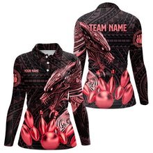 Load image into Gallery viewer, Black and Red Dragon Tribal Bowling Polo, 1/4 Zip Shirts For Women Custom Retro Bowling Team Jerseys NQS9629