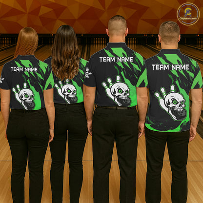 Black and Green Skull Bowling Shirts for Men Custom Team bowling jersey, gift for bowlers NQS11709