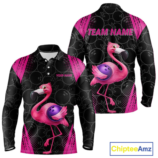 Funny Pink Flamingo Black Bowling Camo Bowling Shirts for Men Custom Flamingo Team bowling outfit NQS11716