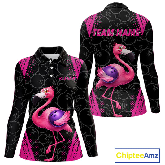 Funny Pink Flamingo Black Bowling Camo Bowling Shirts for Women Custom Flamingo Team bowling outfit NQS11716