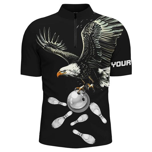 Black and white Men bowling Quarter Zip shirt Custom Eagle Team bowling shirts, gift for bowlers NQS7405