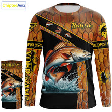 Load image into Gallery viewer, Redfish fishing scales UV protection Custom long sleeve fishing shirts, red drum fishing jerseys NQS5394