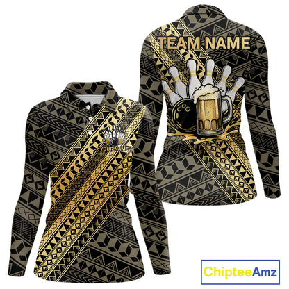 Yellow and Black tribal pattern Bowling and Beer shirts for Women custom Team Bowling jerseys outfit NQS9928