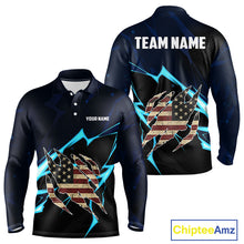 Load image into Gallery viewer, Vintage American Flag blue lightning Mens Golf polo shirts Custom patriotic Golf outfit For Mens NQS10059