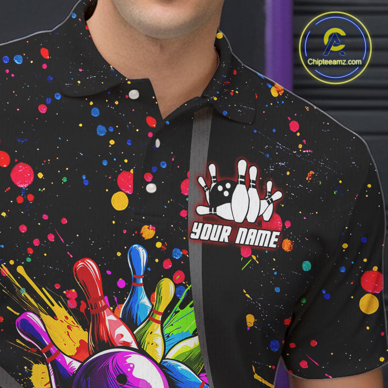 Colorful bowling jerseys Bowling Polo, 1/4 Zip Shirt for Men Custom Bowling Team shirts for bowlers NQS10363