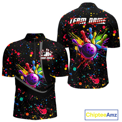 Colorful bowling jerseys Bowling Polo, 1/4 Zip Shirt for Men Custom Bowling Team shirts for bowlers NQS10363