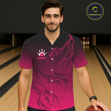 Load image into Gallery viewer, Black and Pink gradient storm Lightning thunder Bowling Hawaiian shirts Custom Bowling Team Jerseys NQS11170