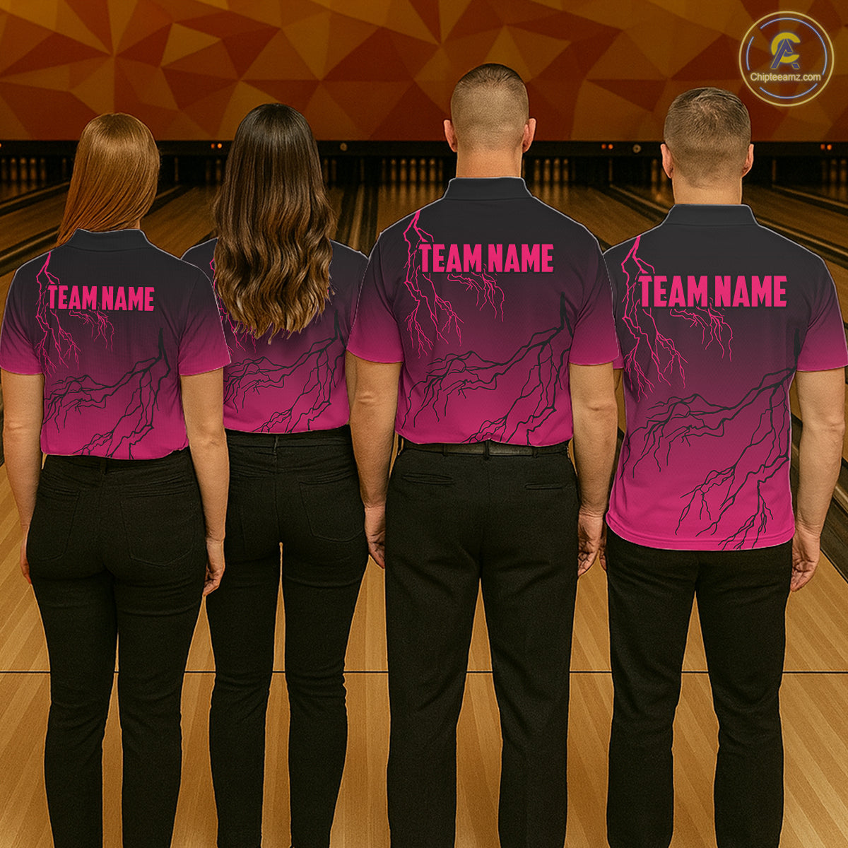 Black and Pink gradient Lightning thunder storm Bowling shirts for Women Custom Bowling Team Jerseys NQS11170