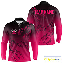 Load image into Gallery viewer, Black and Pink gradient Lightning thunder storm Bowling shirts for Men Custom Bowling Team Jerseys NQS11170