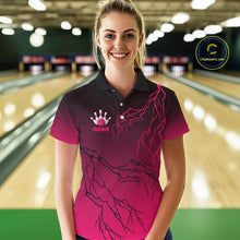 Load image into Gallery viewer, Black and Pink gradient Lightning thunder storm Bowling shirts for Women Custom Bowling Team Jerseys NQS11170