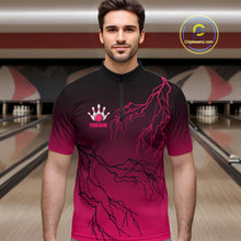 Load image into Gallery viewer, Black and Pink gradient Lightning thunder storm Bowling shirts for Men Custom Bowling Team Jerseys NQS11170