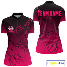Load image into Gallery viewer, Black and Pink gradient Lightning thunder storm Bowling shirts for Women Custom Bowling Team Jerseys NQS11170
