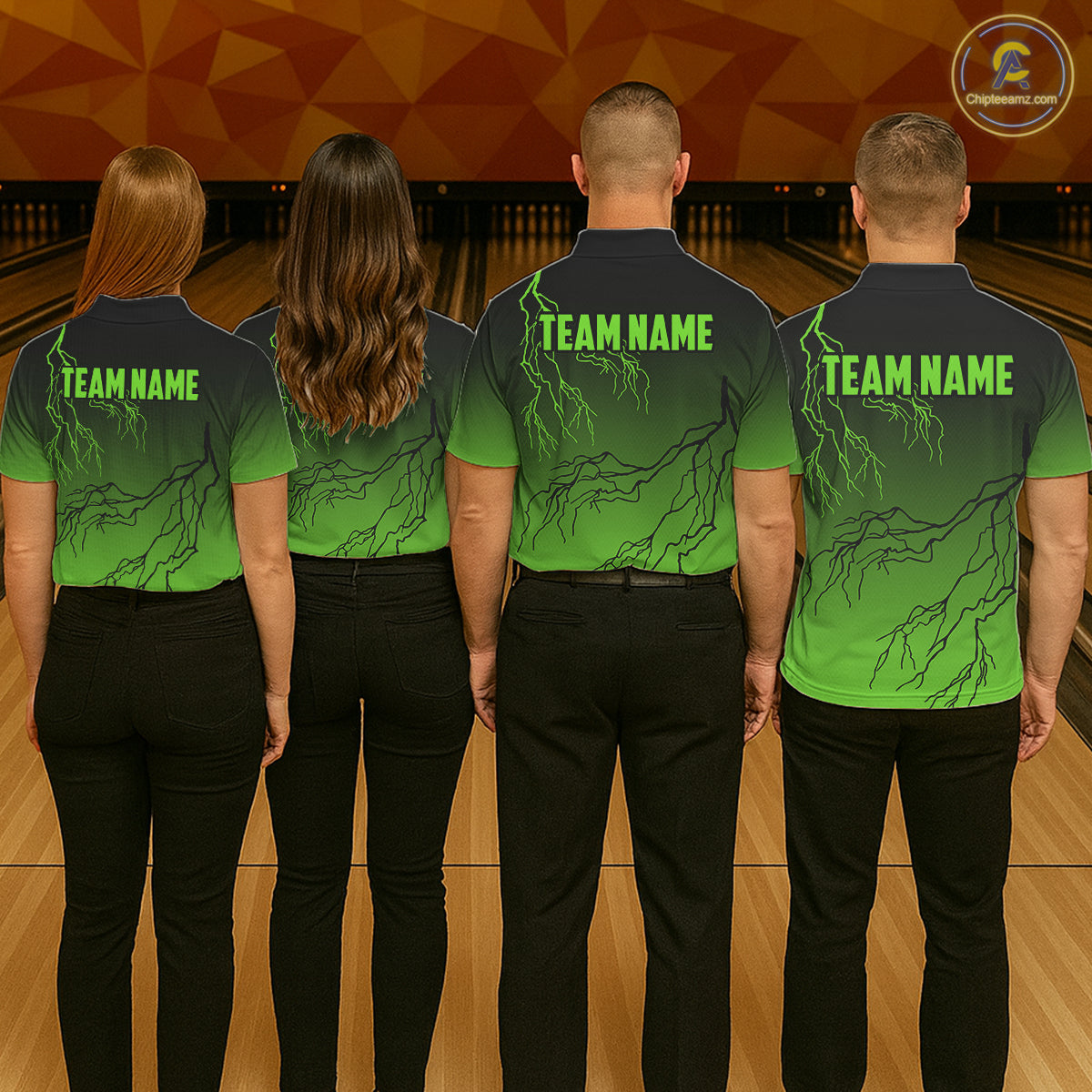 Black and Green gradient storm Lightning thunder Bowling shirts for Women Custom Bowling Team Jerseys NQS11171