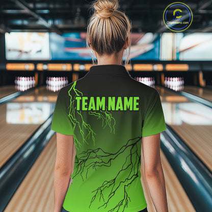 Black and Green gradient storm Lightning thunder Bowling shirts for Women Custom Bowling Team Jerseys NQS11171