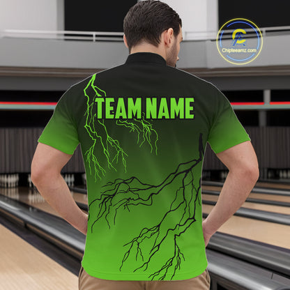 Black and Green gradient storm Lightning thunder Bowling shirts for Men Custom Bowling Team Jerseys NQS11171