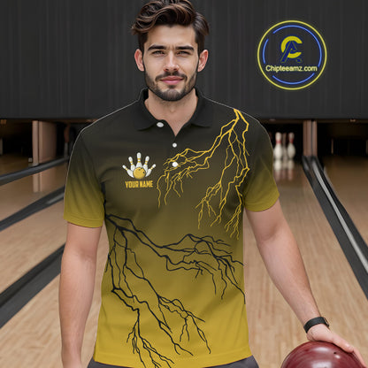 Black and Yellow gradient storm Lightning thunder Bowling shirts for Men Custom Bowling Team Jerseys NQS11172