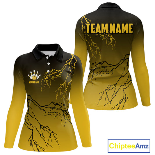 Black and Yellow gradient storm Lightning thunder Bowling shirts for Women Custom Bowling Team Jerseys NQS11172