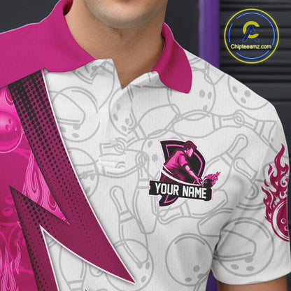 Custom Bowling Polo, Quarter Zip Shirt For Men Pink flame camo Bowling shirts, Bowling Team jerseys NQS11585