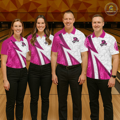Custom Bowling Polo, Quarter Zip Shirt For Men Pink flame camo Bowling shirts, Bowling Team jerseys NQS11585