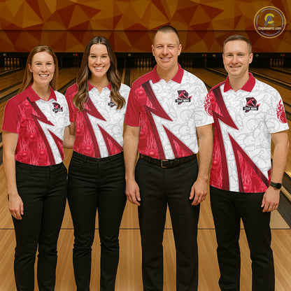 Custom Bowling Polo, Quarter Zip Shirt For Men Red flame camo Bowling shirts, Bowling Team jerseys NQS11586