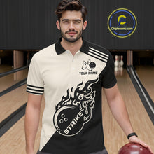 Load image into Gallery viewer, Custom Retro Beige and Black Flame Bowling Shirts For Men, Vintage Team Bowling League jerseys NQS11590