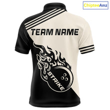 Load image into Gallery viewer, Custom Retro Beige and Black Flame Bowling Shirts For Men, Vintage Team Bowling League jerseys NQS11590