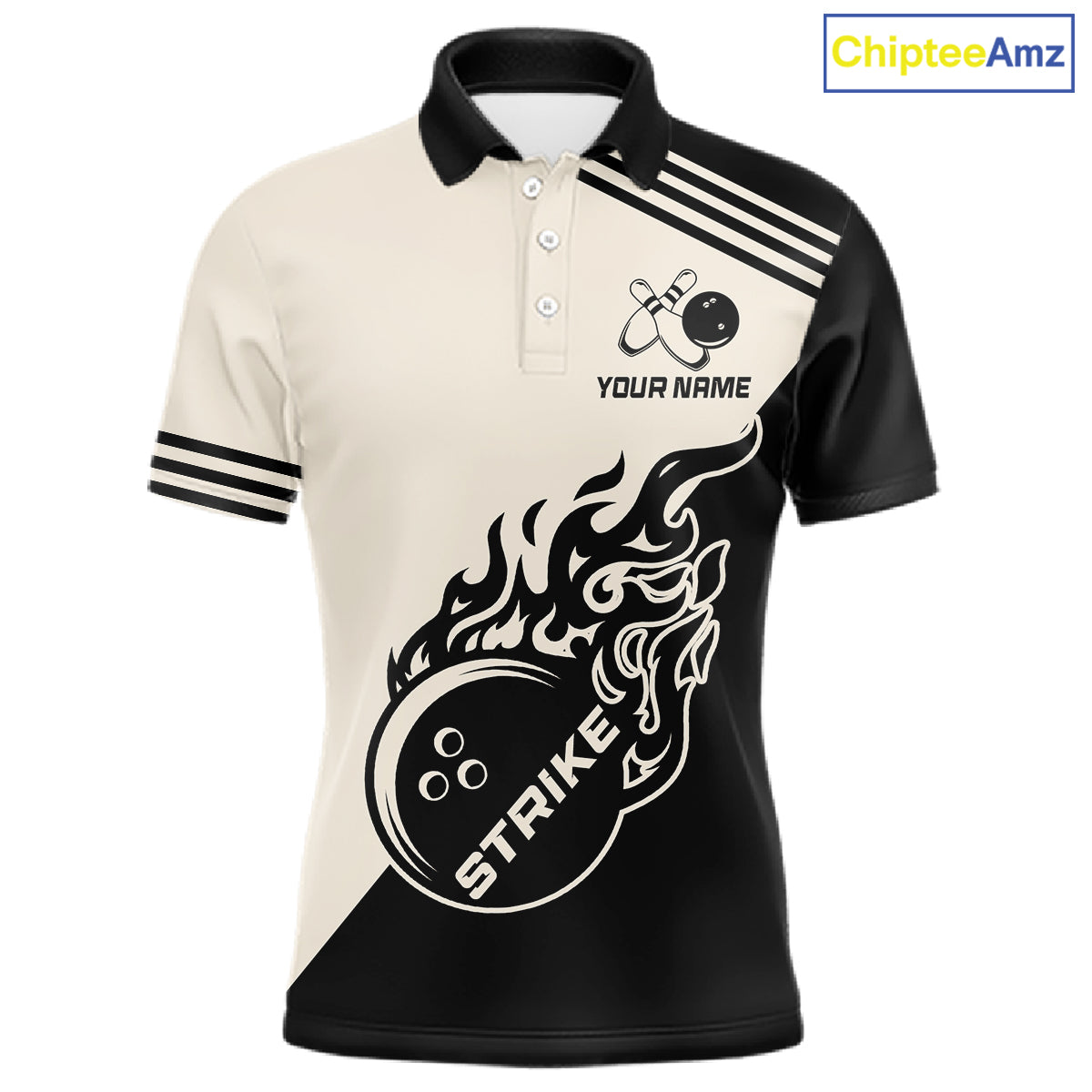 Custom Retro Beige and Black Flame Bowling Shirts For Men, Vintage Team Bowling League jerseys NQS11590