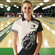 Load image into Gallery viewer, Custom Retro Beige and Black Flame Bowling Shirts For Women, Vintage Team Bowling League jerseys NQS11590